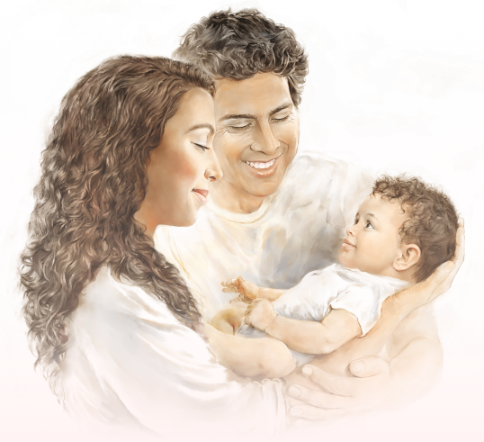 Illustration of parents holding baby from Love Rays
